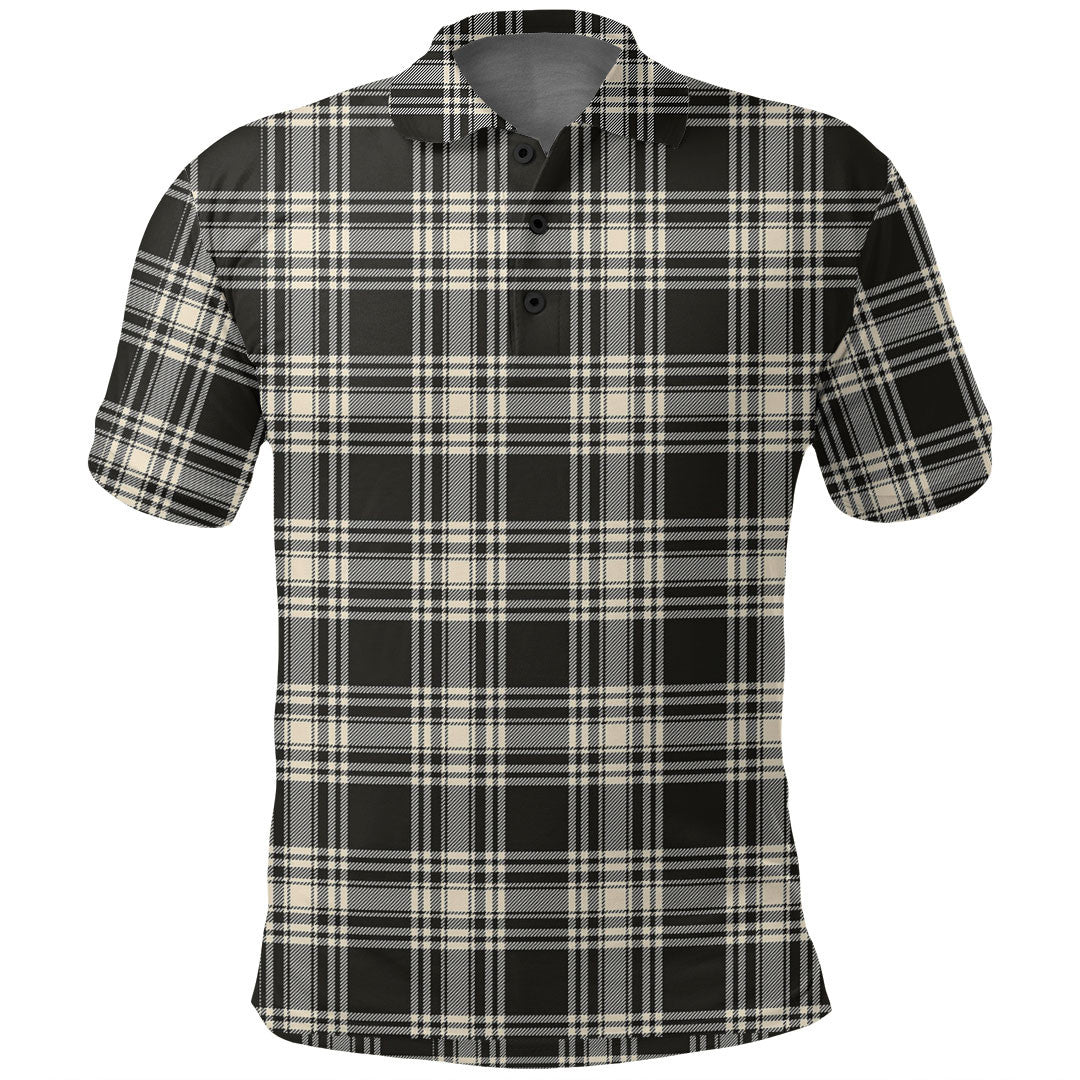 Menzies Black & White Ancient Tartan Plaid Polo Shirt