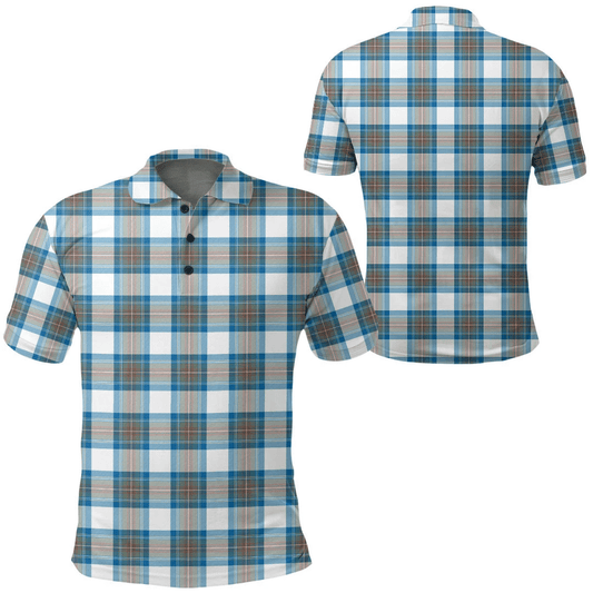 Stewart Muted Blue Tartan Plaid Polo Shirt