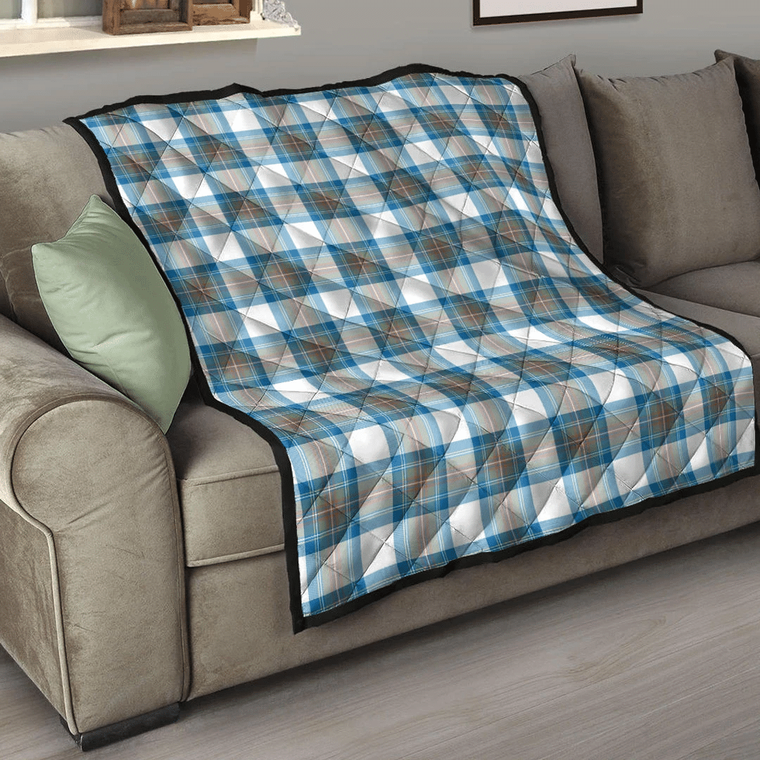 Stewart Muted Blue Tartan Plaid Quilt