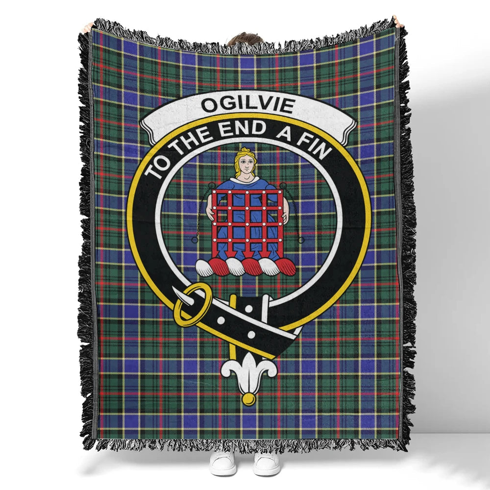 Scottish Tartan Ogilvie of Airlie Ancient Clan Woven Blanket Crest Style