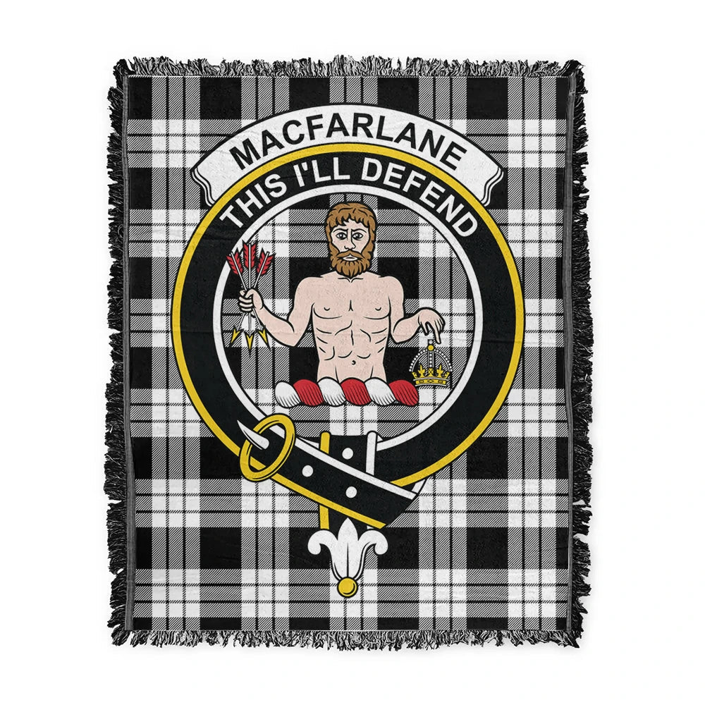 Scottish Tartan MacFarlane Black & White Ancient Clan Woven Blanket Crest Style