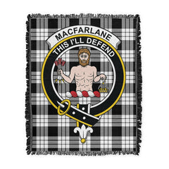 Scottish Tartan MacFarlane Black & White Ancient Clan Woven Blanket Crest Style