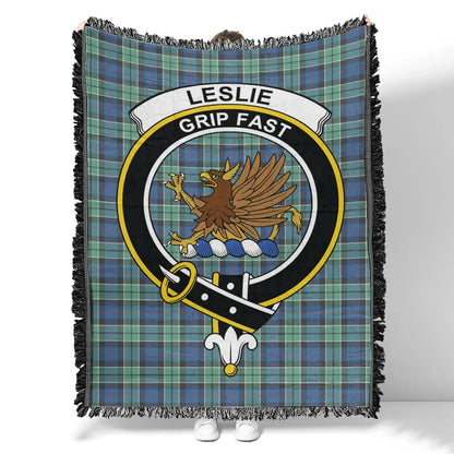 Scottish Tartan Leslie Hunting Clan Woven Blanket Crest Style