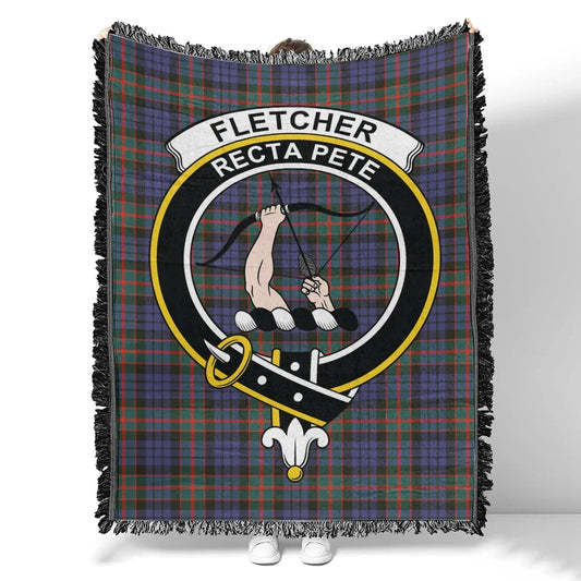 Scottish Tartan Fletcher of Dunans Clan Woven Blanket Crest Style