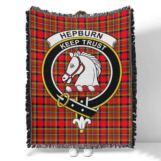 Scottish Tartan Hepburn Clan Woven Blanket Crest Style