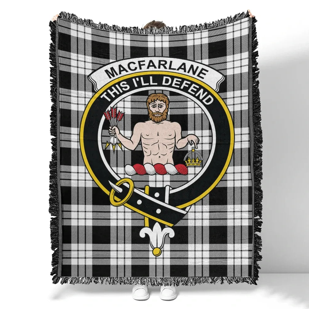 Scottish Tartan MacFarlane Black & White Ancient Clan Woven Blanket Crest Style