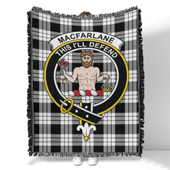 Scottish Tartan MacFarlane Black & White Ancient Clan Woven Blanket Crest Style