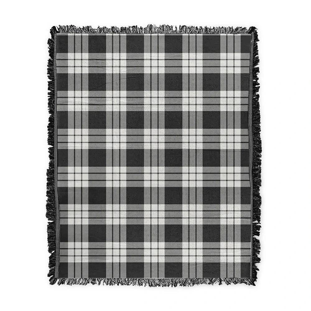 Scottish Tartan MacFarlane Black & White Clan Woven Blanket Plaid Style