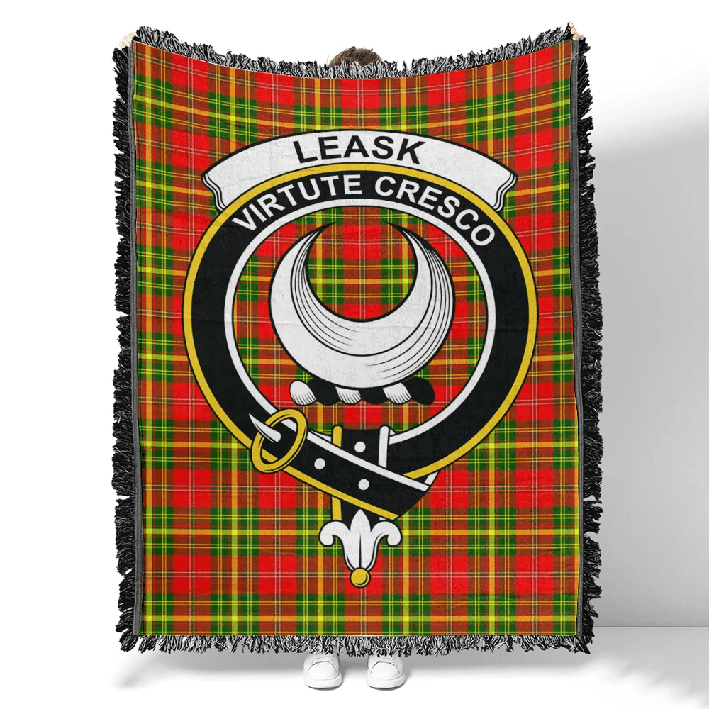 Scottish Tartan Leask Clan Woven Blanket Crest Style