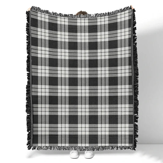 Scottish Tartan MacFarlane Black & White Clan Woven Blanket Plaid Style