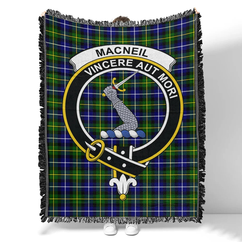 Scottish Tartan MacNeill of Barra Modern Clan Woven Blanket Crest Style