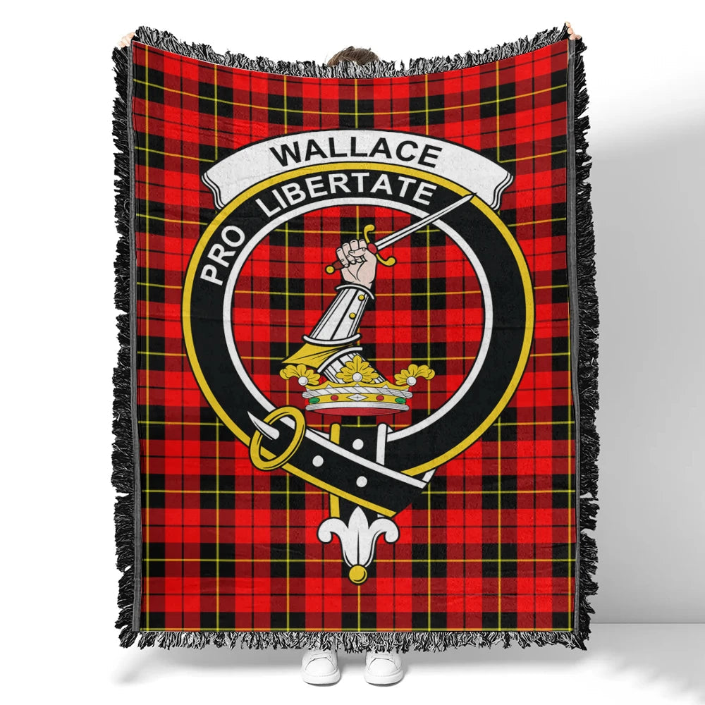 Scottish Tartan Wallace Hunting - Green Clan Woven Blanket Crest Style