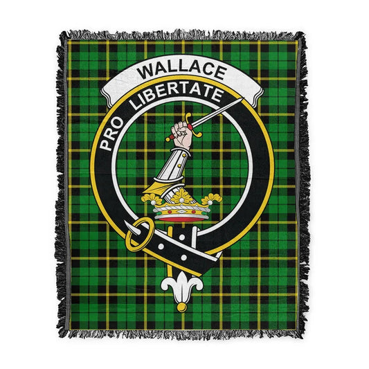 Scottish Tartan Wallace Hunting - Green Clan Woven Blanket Crest Style