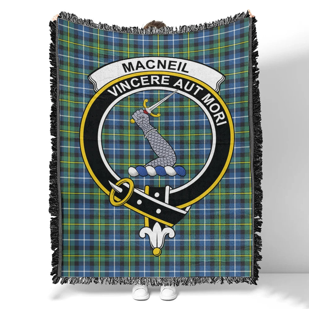 Scottish Tartan MacNeill of Barra Ancient Clan Woven Blanket Crest Style