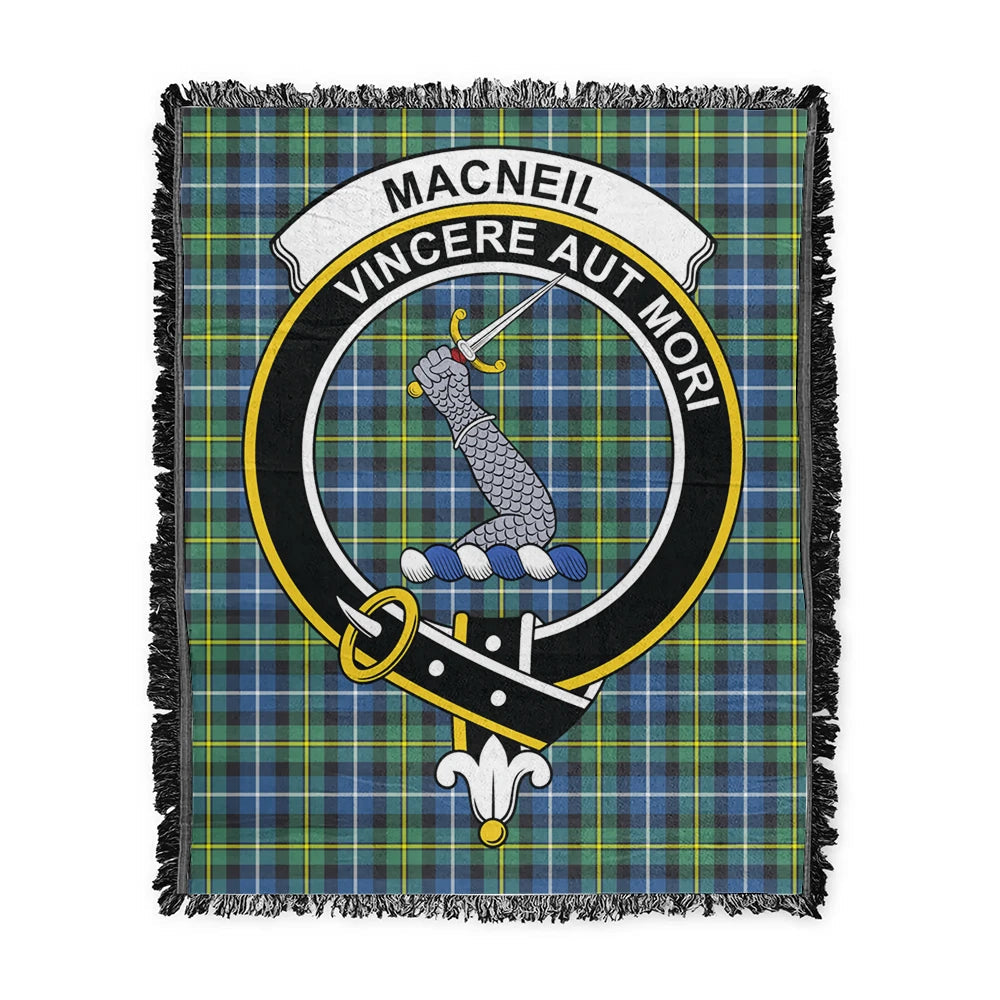 Scottish Tartan MacNeill of Barra Ancient Clan Woven Blanket Crest Style