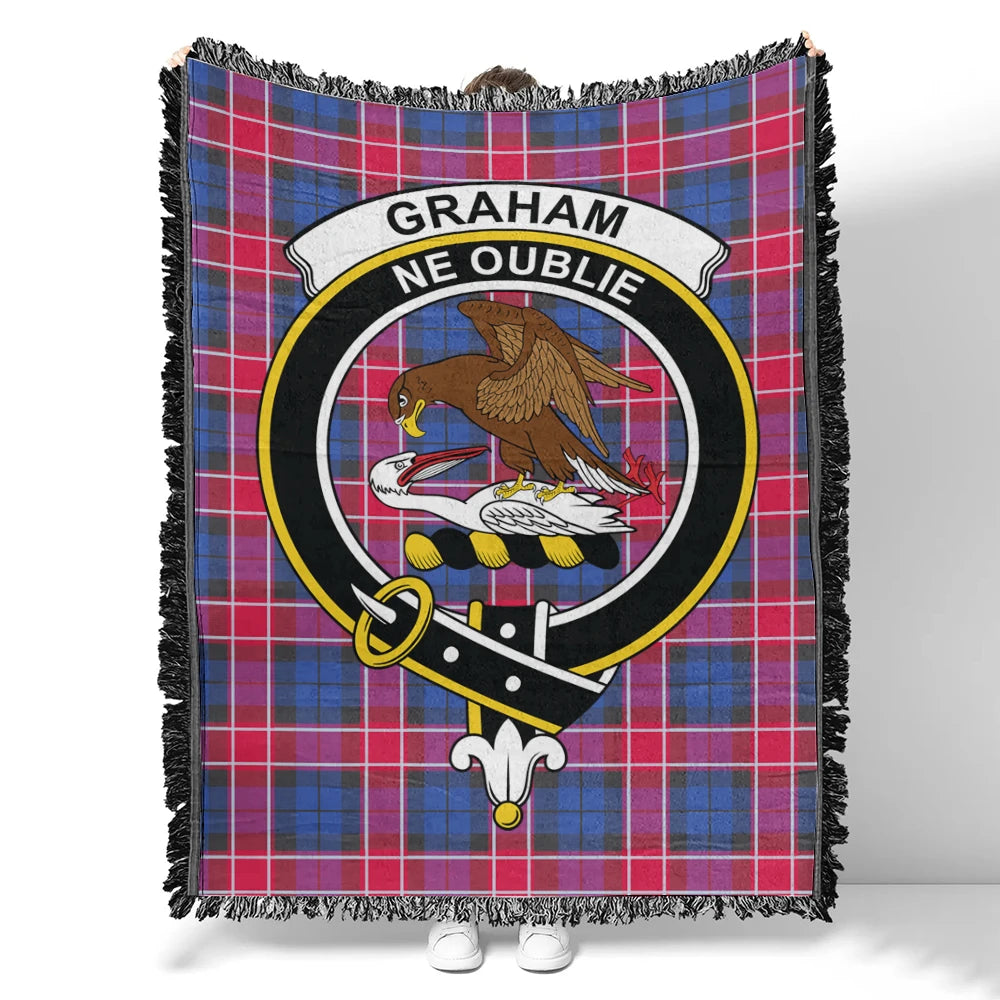 Scottish Tartan Graham of Menteith Red Clan Woven Blanket Crest Style