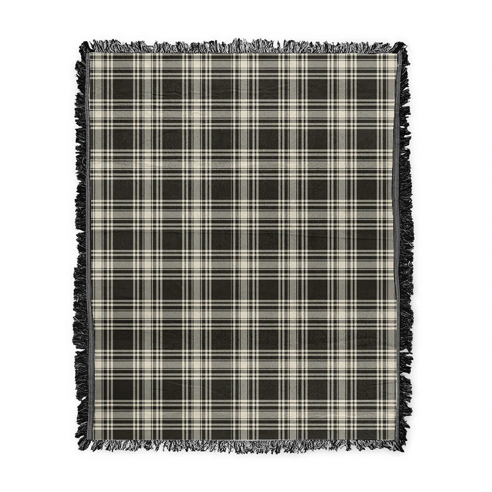 Scottish Tartan Menzies Black & White Ancient Clan Woven Blanket Plaid Style