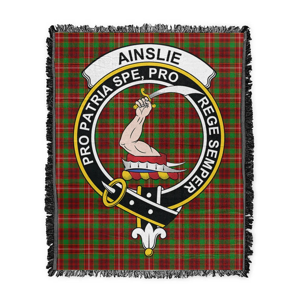 Scottish Tartan Ainslie Clan Woven Blanket Crest Style