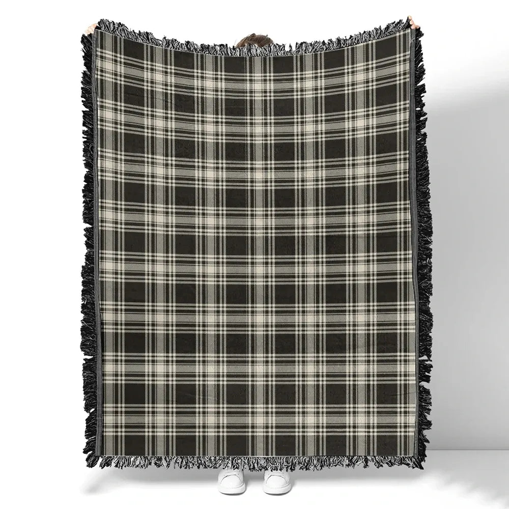 Scottish Tartan Menzies Black & White Ancient Clan Woven Blanket Plaid Style
