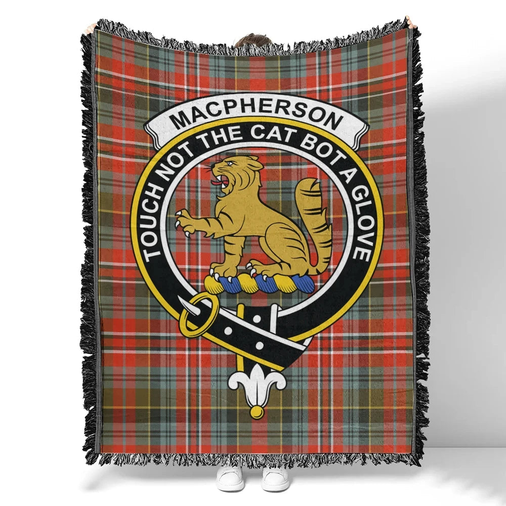 Scottish Tartan MacPherson Weathered Clan Woven Blanket Crest Style