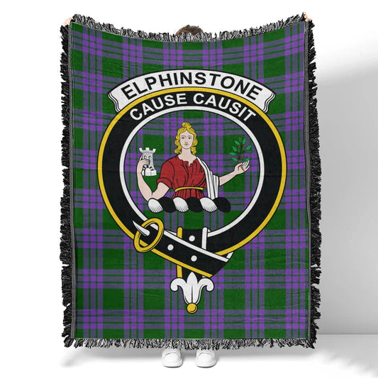 Scottish Tartan Elphinstone Clan Woven Blanket Crest Style