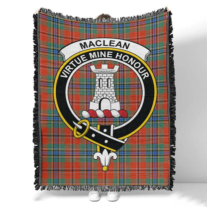 Scottish Tartan MacLean of Duart Ancient Clan Woven Blanket Crest Style