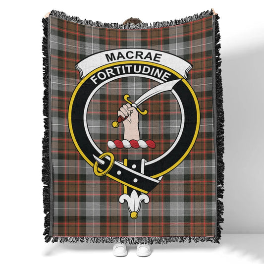 Scottish Tartan MacRae Hunting Weathered Clan Woven Blanket Crest Style