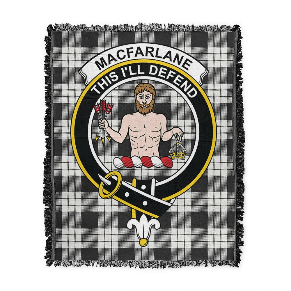 Scottish Tartan MacFarlane Black & White Clan Woven Blanket Crest Style