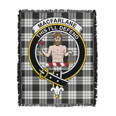 Scottish Tartan MacFarlane Black & White Clan Woven Blanket Crest Style