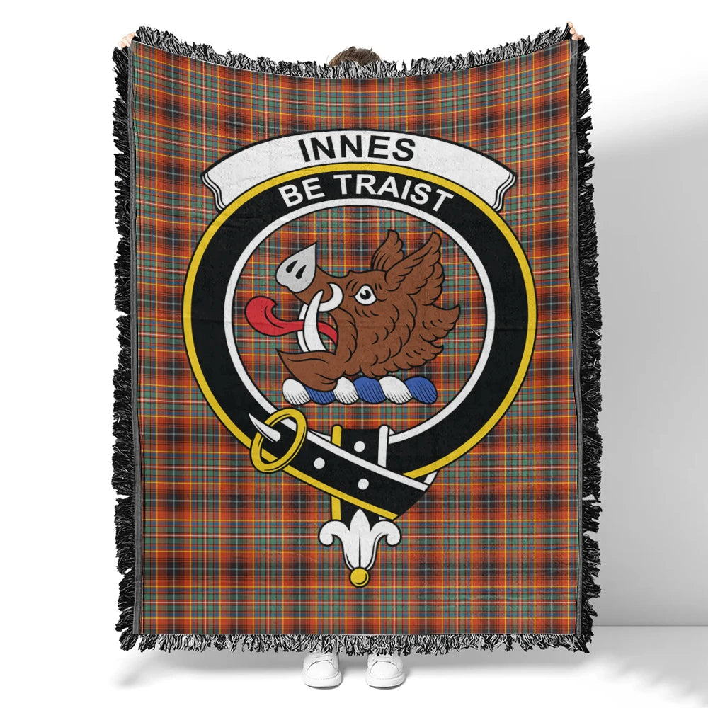 Scottish Tartan Innes Ancient Clan Woven Blanket Crest Style