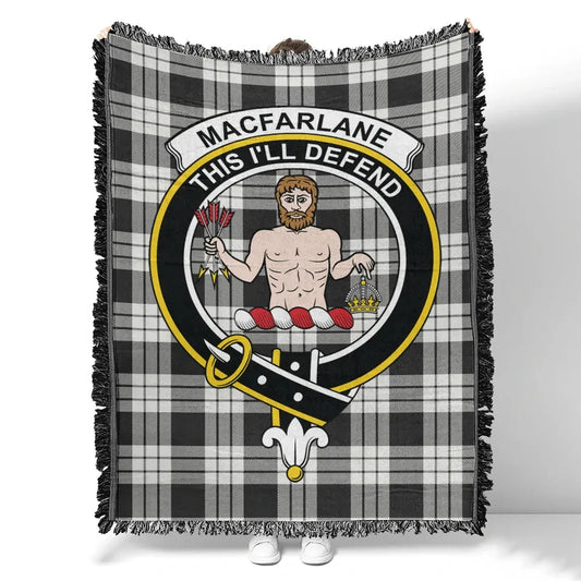 Scottish Tartan MacFarlane Black & White Clan Woven Blanket Crest Style