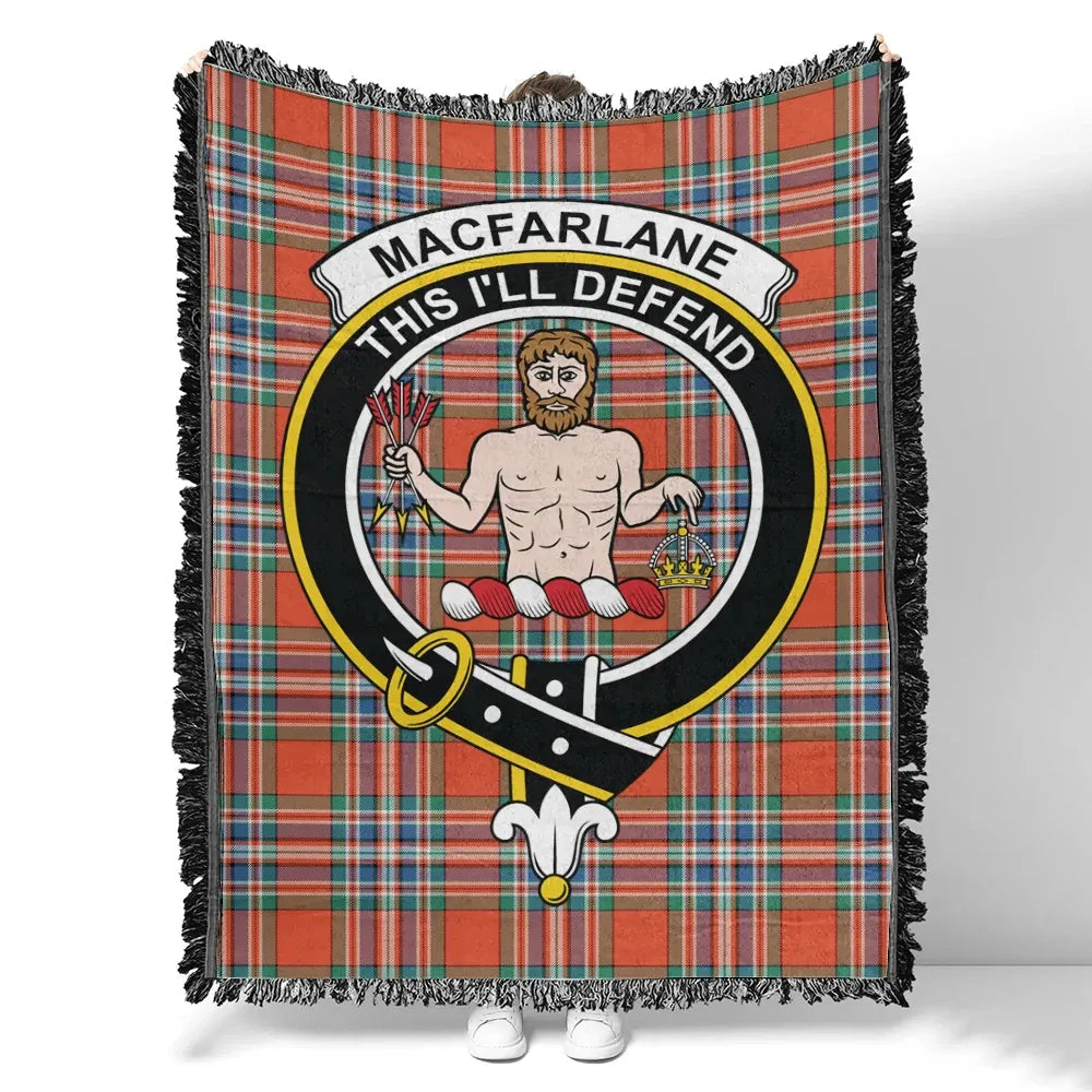 Scottish Tartan MacFarlane Ancient Clan Woven Blanket Crest Style