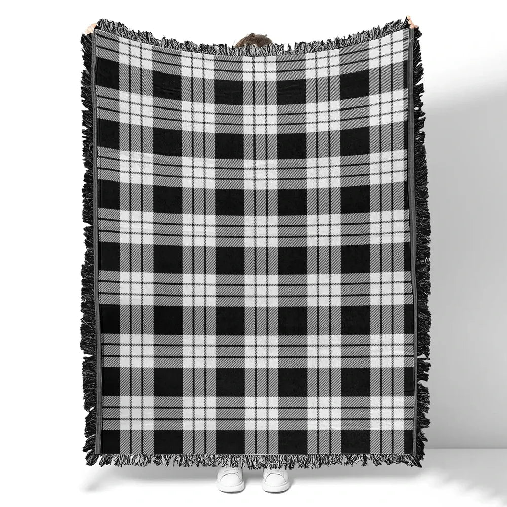 Scottish Tartan MacFarlane Black & White Ancient Clan Woven Blanket Plaid Style