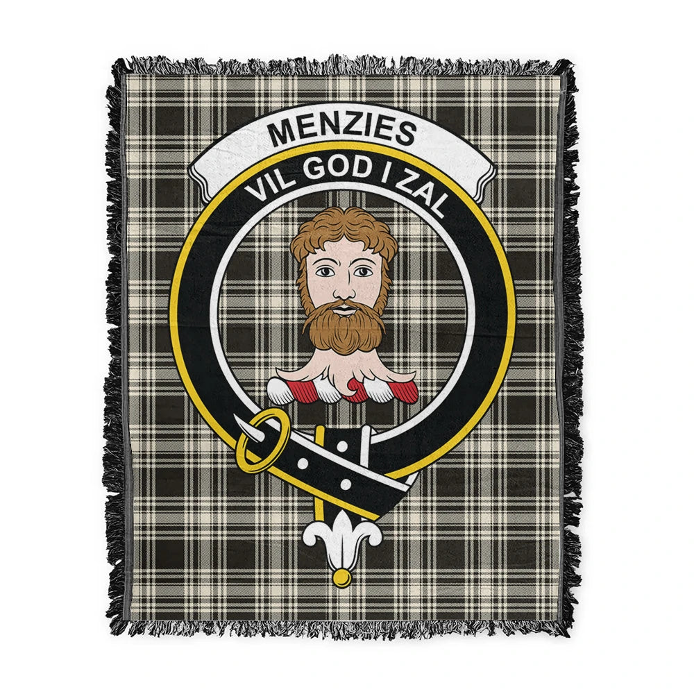 Scottish Tartan Menzies Black & White Ancient Clan Woven Blanket Crest Style
