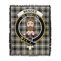 Scottish Tartan Menzies Black & White Ancient Clan Woven Blanket Crest Style