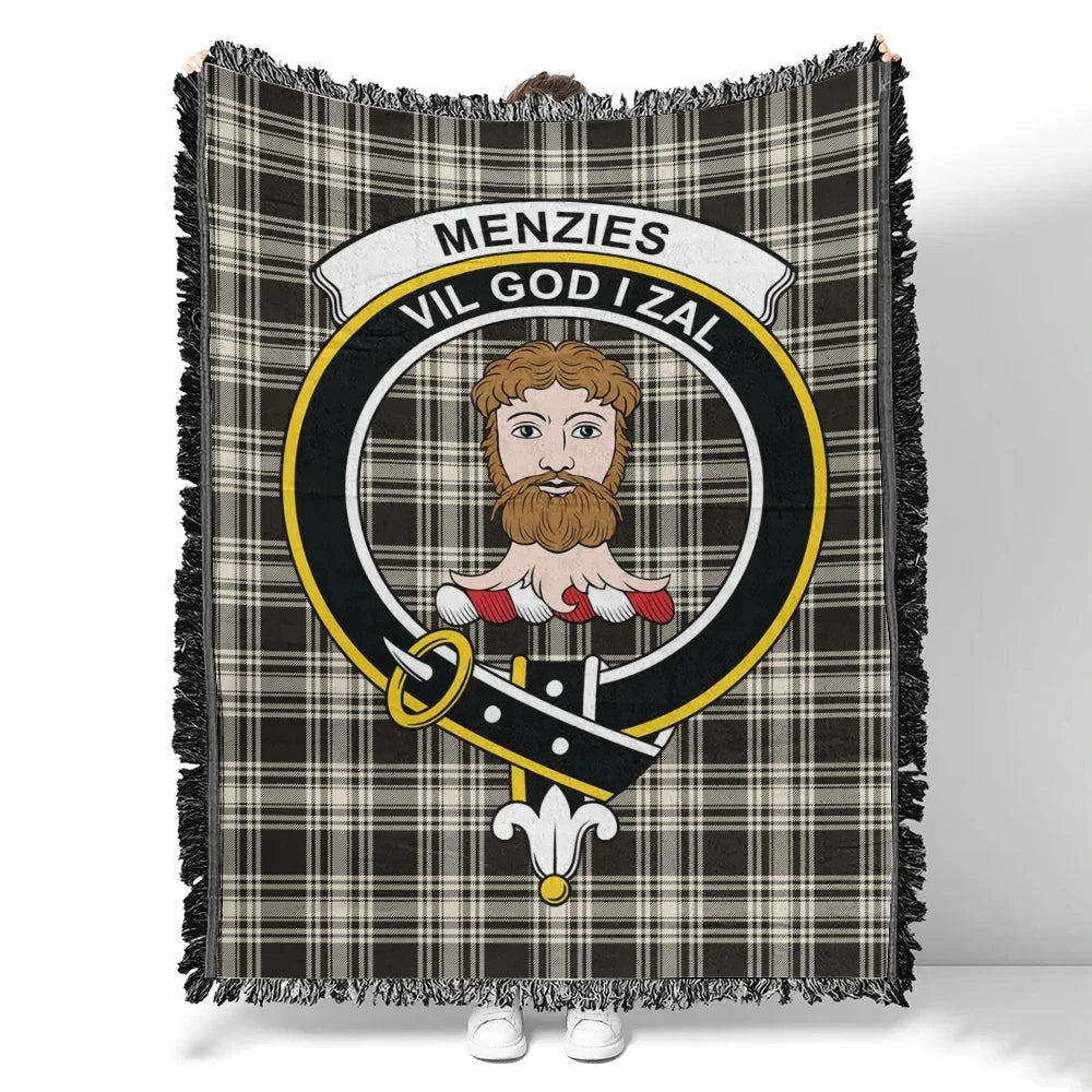 Scottish Tartan Menzies Black & White Ancient Clan Woven Blanket Crest Style