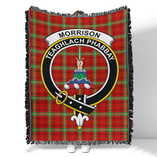 Scottish Tartan Morrison Red Modern Clan Woven Blanket Crest Style