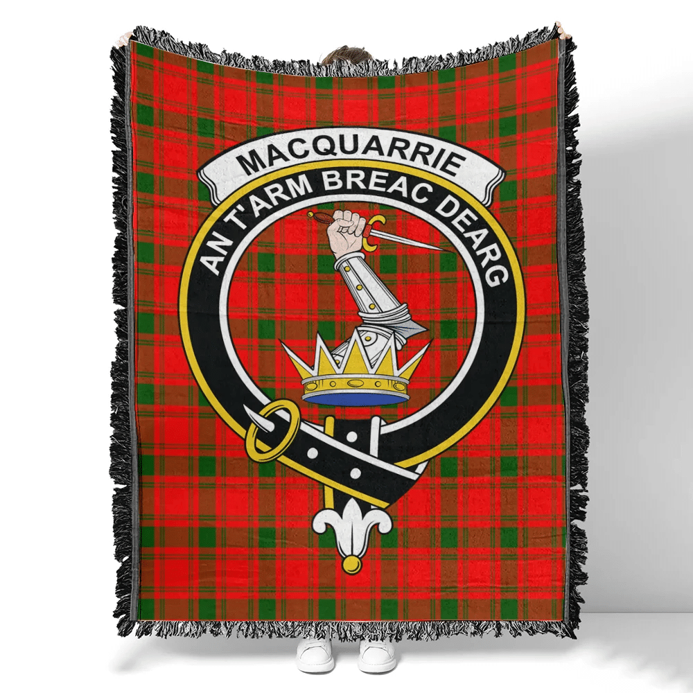 Scottish Tartan MacQuarrie Modern Clan Woven Blanket Crest Style