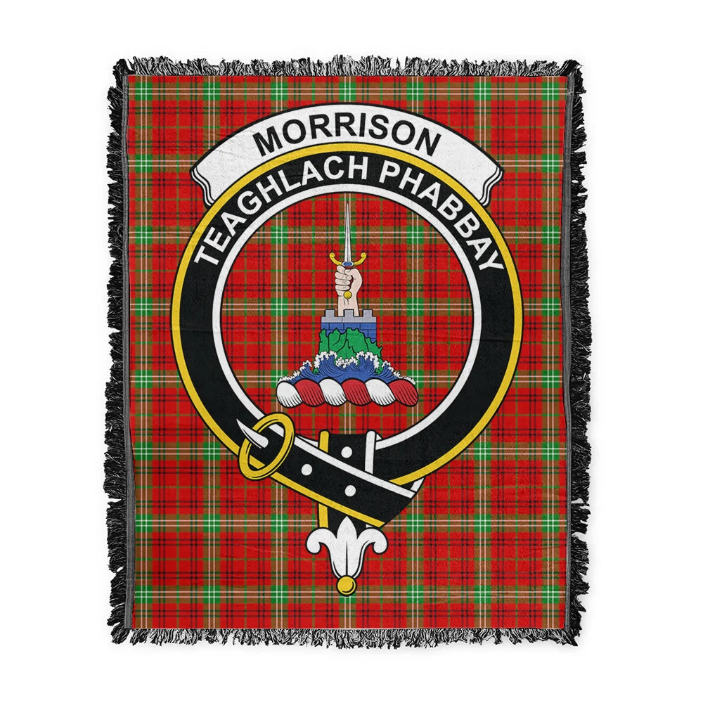 Scottish Tartan Morrison Red Modern Clan Woven Blanket Crest Style