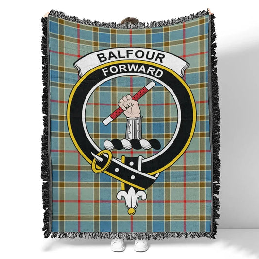 Scottish Tartan Balfour Blue Clan Woven Blanket Crest Style