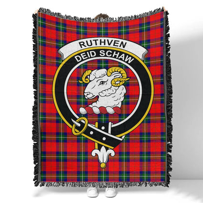 Scottish Tartan Ruthven Modern Clan Woven Blanket Crest Style