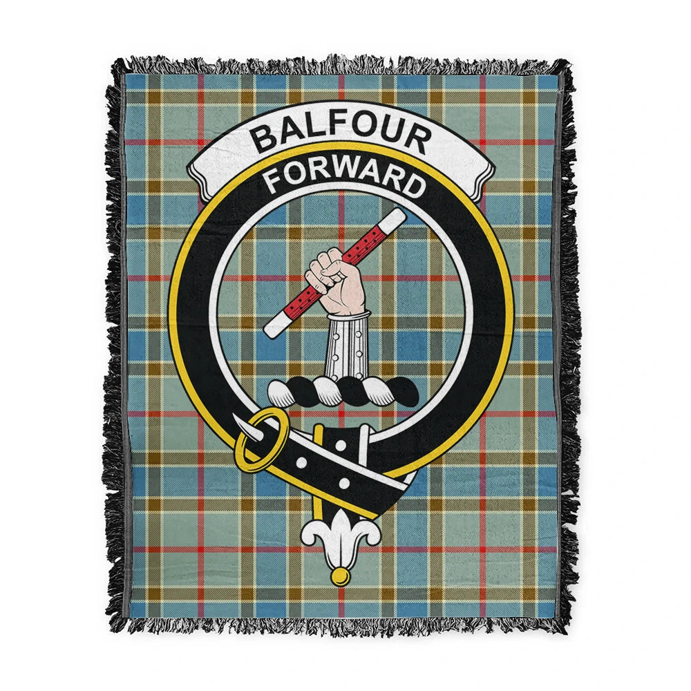 Scottish Tartan Balfour Blue Clan Woven Blanket Crest Style