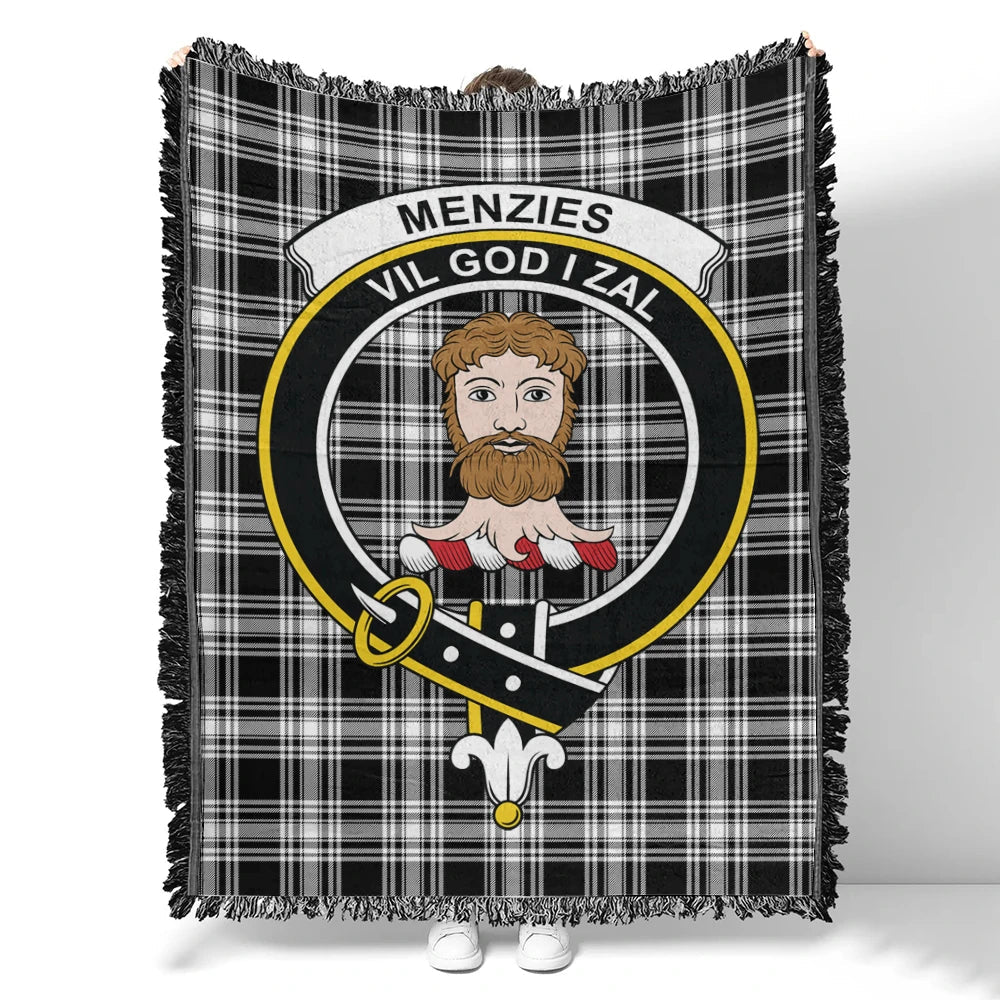 Scottish Tartan Menzies Black & White Modern Clan Woven Blanket Crest Style