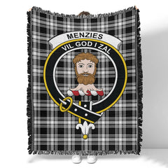 Scottish Tartan Menzies Black & White Modern Clan Woven Blanket Crest Style