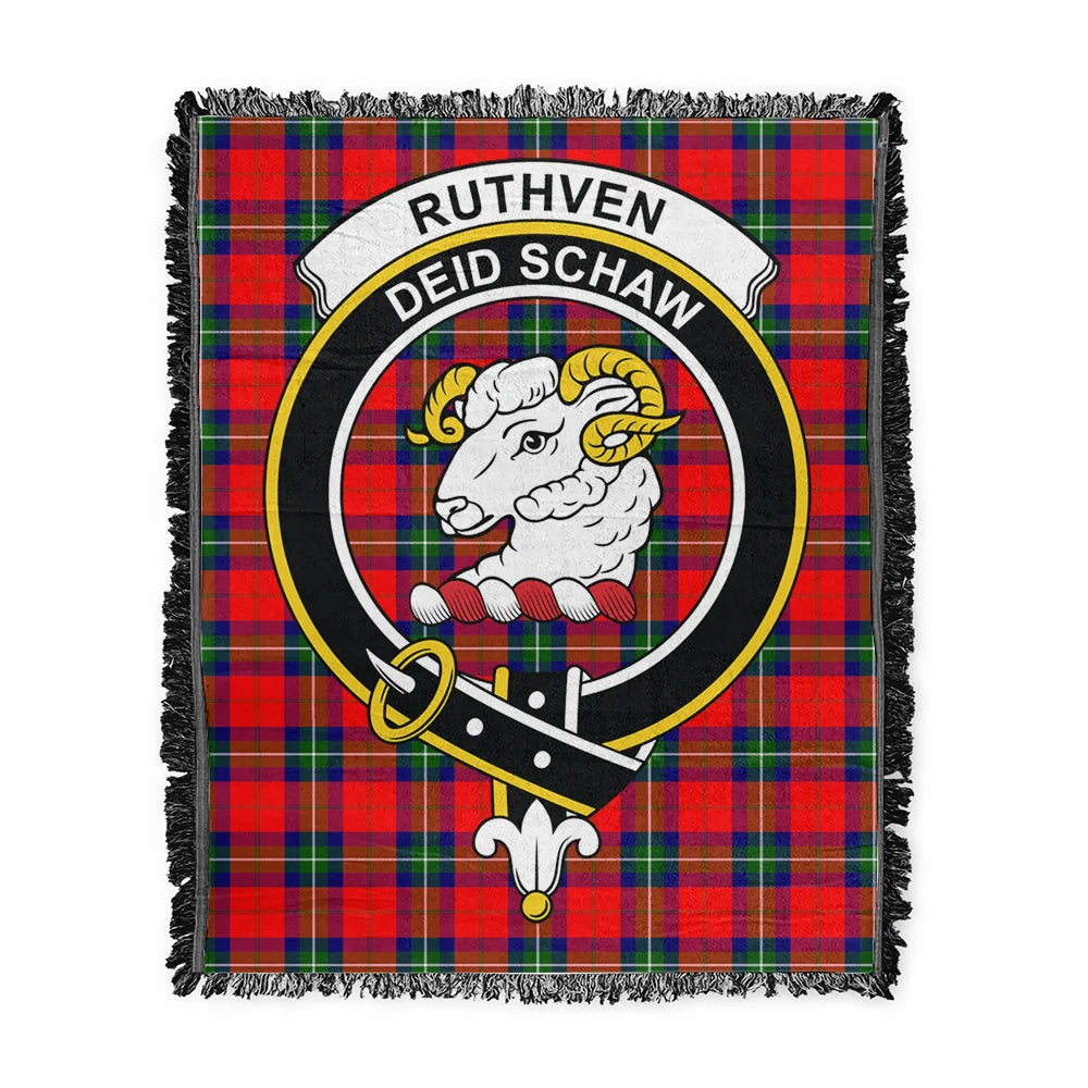 Scottish Tartan Ruthven Modern Clan Woven Blanket Crest Style