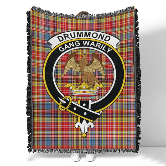 Scottish Tartan Drummond of Strathallan Clan Woven Blanket Crest Style