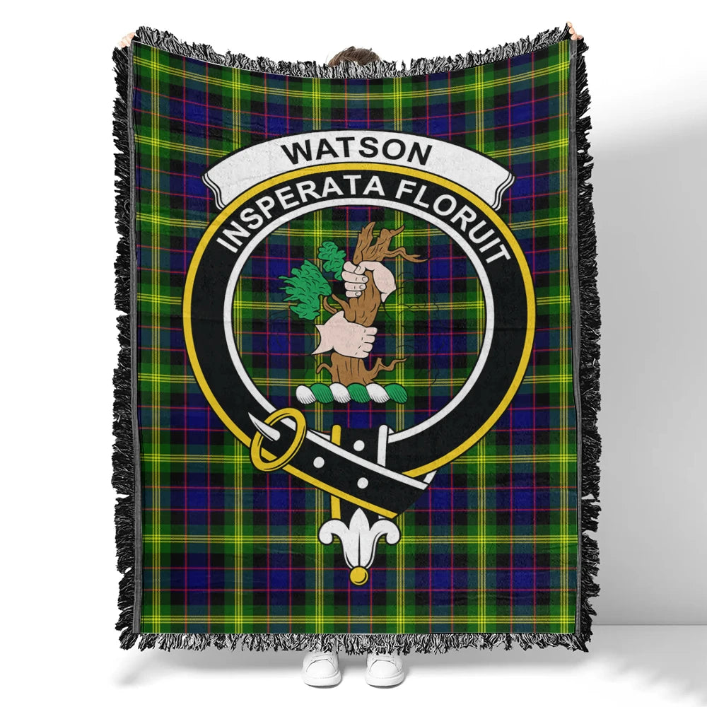 Scottish Tartan Watson Ancient Clan Woven Blanket Crest Style