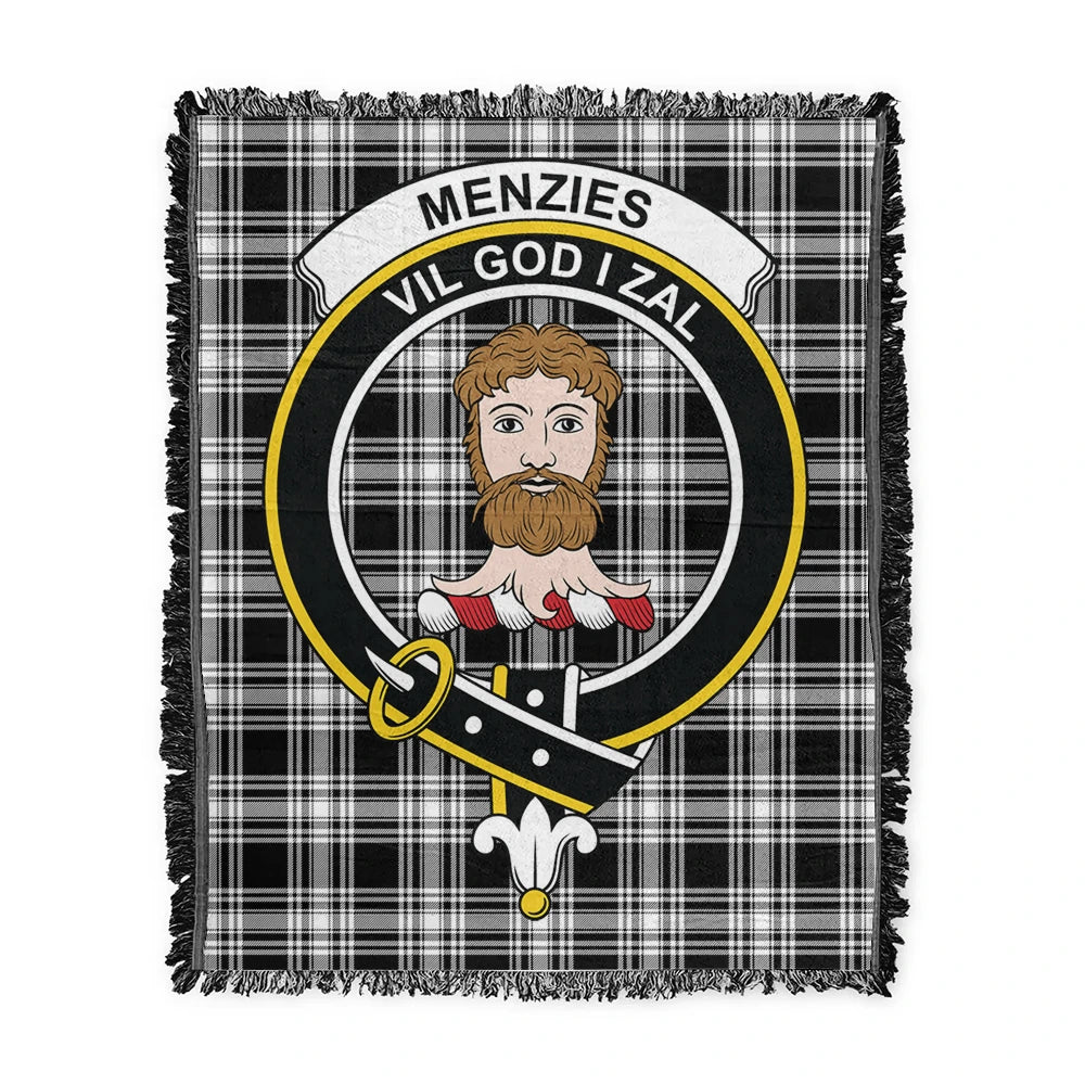 Scottish Tartan Menzies Black & White Modern Clan Woven Blanket Crest Style