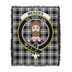 Scottish Tartan Menzies Black & White Modern Clan Woven Blanket Crest Style