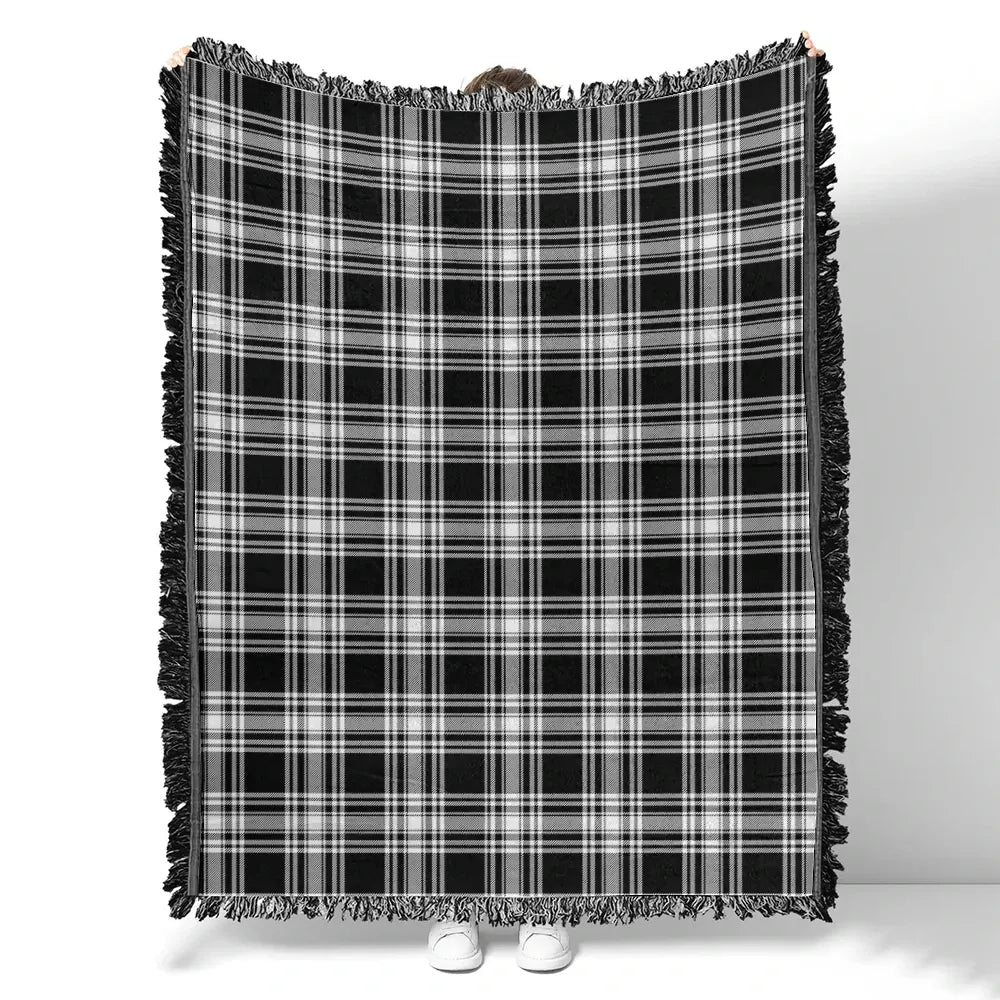 Scottish Tartan Menzies Black & White Modern Clan Woven Blanket Plaid Style